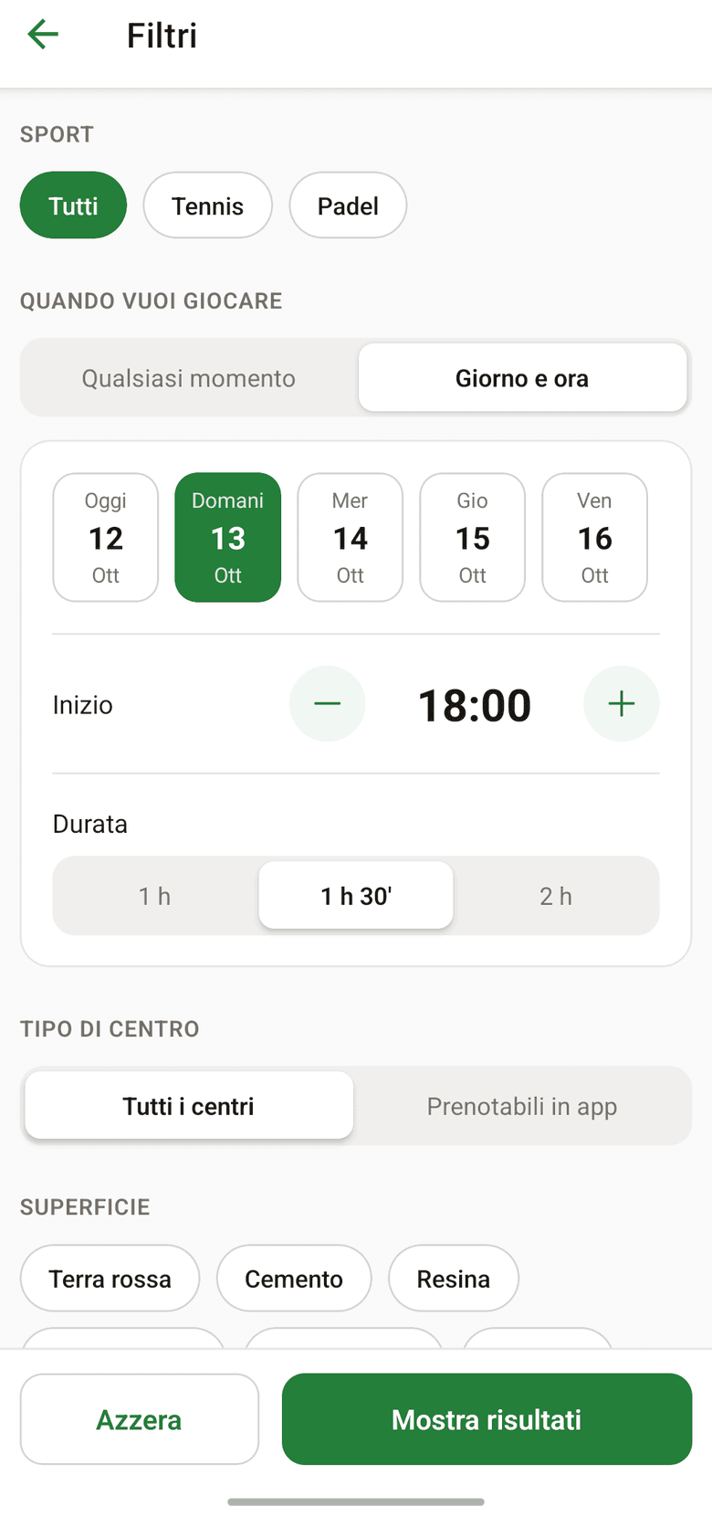 Filtri con giorno, ora e durata