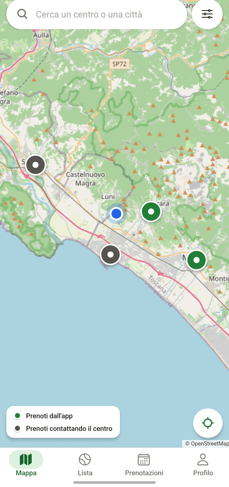 La mappa dei circoli nell’app