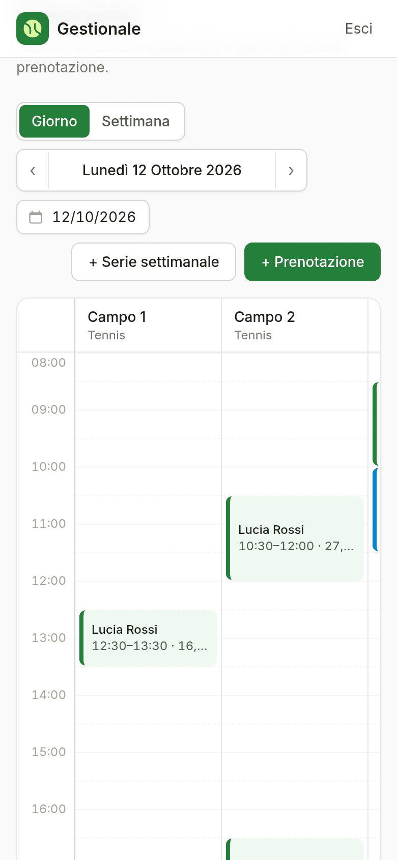 Il calendario del gestionale aperto sul telefono
